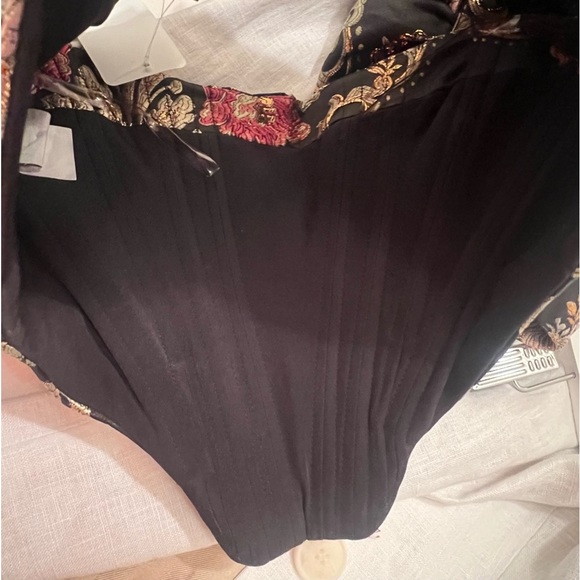 House of CB Isabella Brocade Black Multicolor Bustier Puff Sleeves XS - Picture 8 of 15